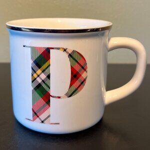 POTTERY BARN Scottish Tartan Plaid Letter “P” Monogram Initial Ceramic Mug